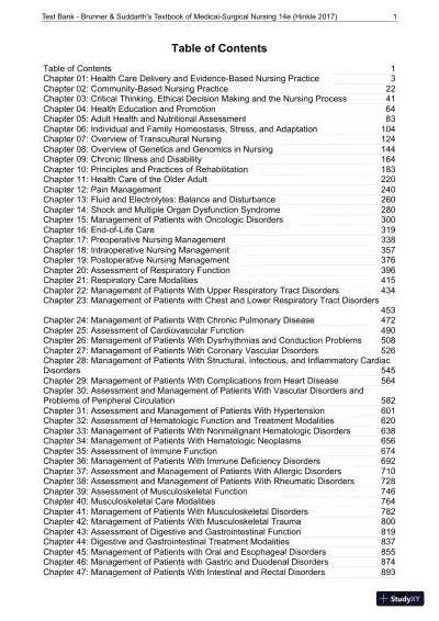 Test Bank for Brunner and Suddarths Textbook of Medical-Surgical Nursing, 14th Edition - Page 1 preview image