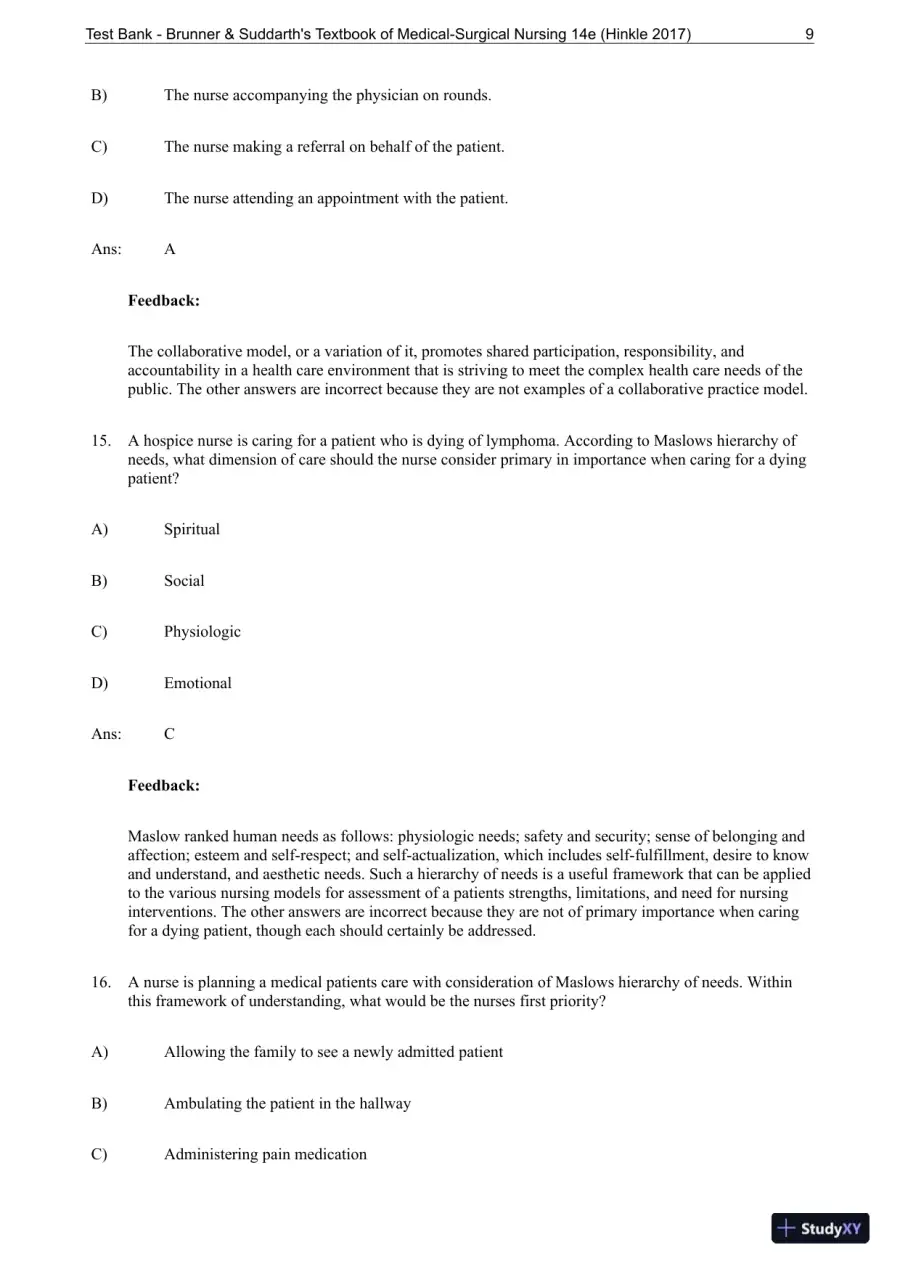 Test Bank for Brunner and Suddarths Textbook of Medical-Surgical Nursing, 14th Edition, page 10