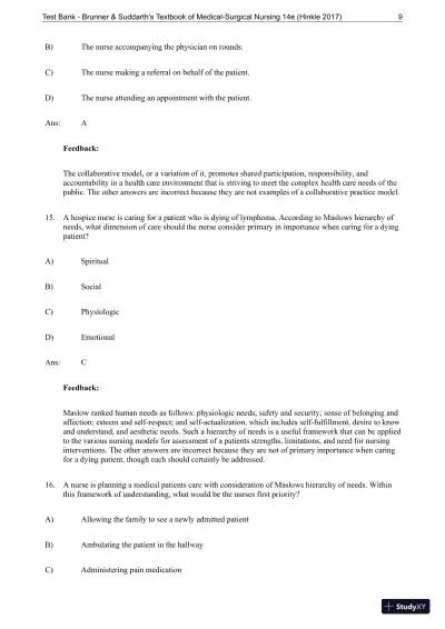Test Bank for Brunner and Suddarths Textbook of Medical-Surgical Nursing, 14th Edition - Page 10 preview image