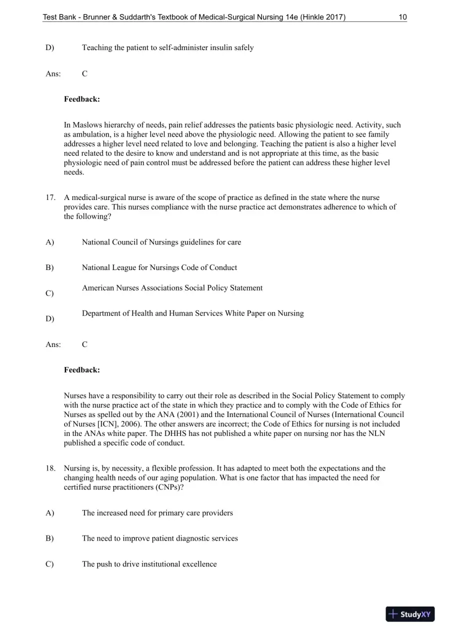 Test Bank for Brunner and Suddarths Textbook of Medical-Surgical Nursing, 14th Edition, page 11