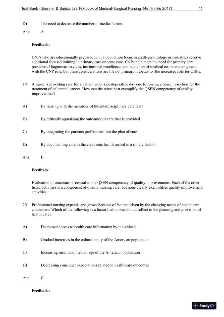 Test Bank for Brunner and Suddarths Textbook of Medical-Surgical Nursing, 14th Edition, page 12