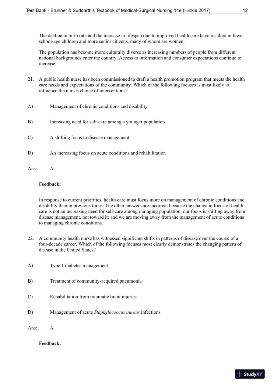 Test Bank for Brunner and Suddarths Textbook of Medical-Surgical Nursing, 14th Edition, page 13