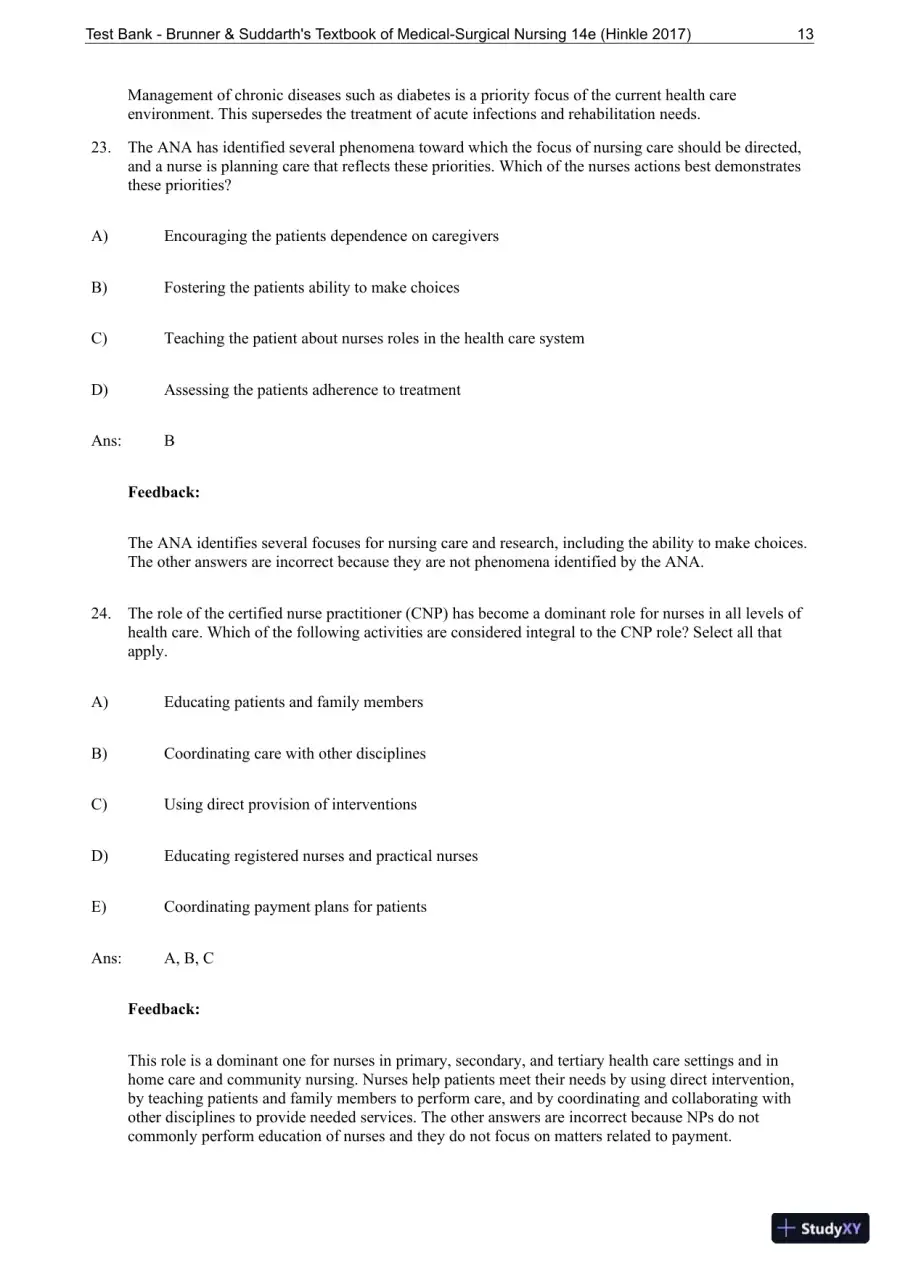 Test Bank for Brunner and Suddarths Textbook of Medical-Surgical Nursing, 14th Edition, page 14