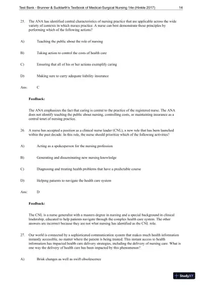 Test Bank for Brunner and Suddarths Textbook of Medical-Surgical Nursing, 14th Edition - Page 15 preview image