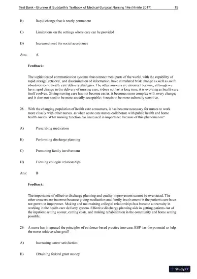 Test Bank for Brunner and Suddarths Textbook of Medical-Surgical Nursing, 14th Edition - Page 16 preview image
