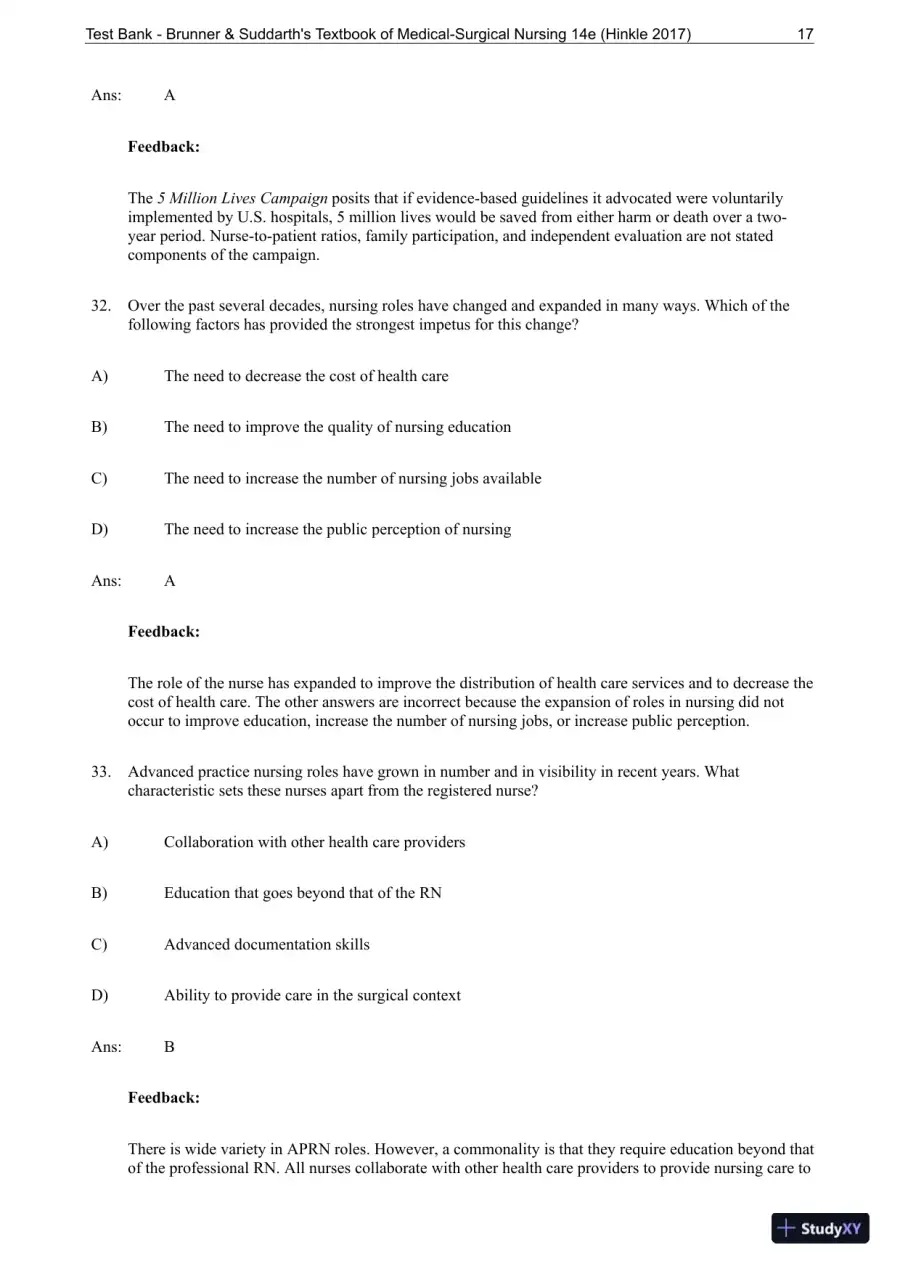 Test Bank for Brunner and Suddarths Textbook of Medical-Surgical Nursing, 14th Edition, page 18