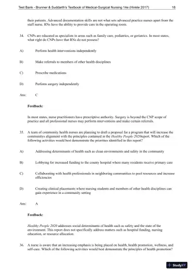 Test Bank for Brunner and Suddarths Textbook of Medical-Surgical Nursing, 14th Edition - Page 19 preview image
