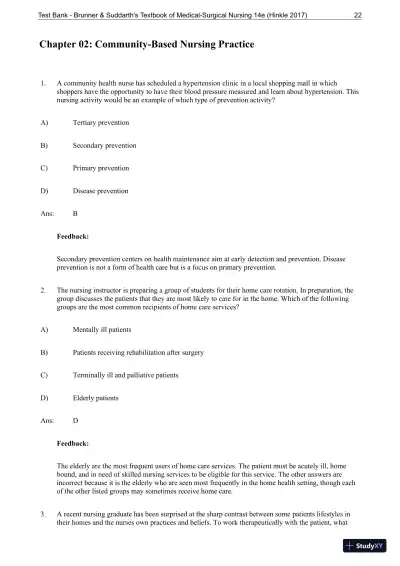 Test Bank for Brunner and Suddarths Textbook of Medical-Surgical Nursing, 14th Edition - Page 23 preview image