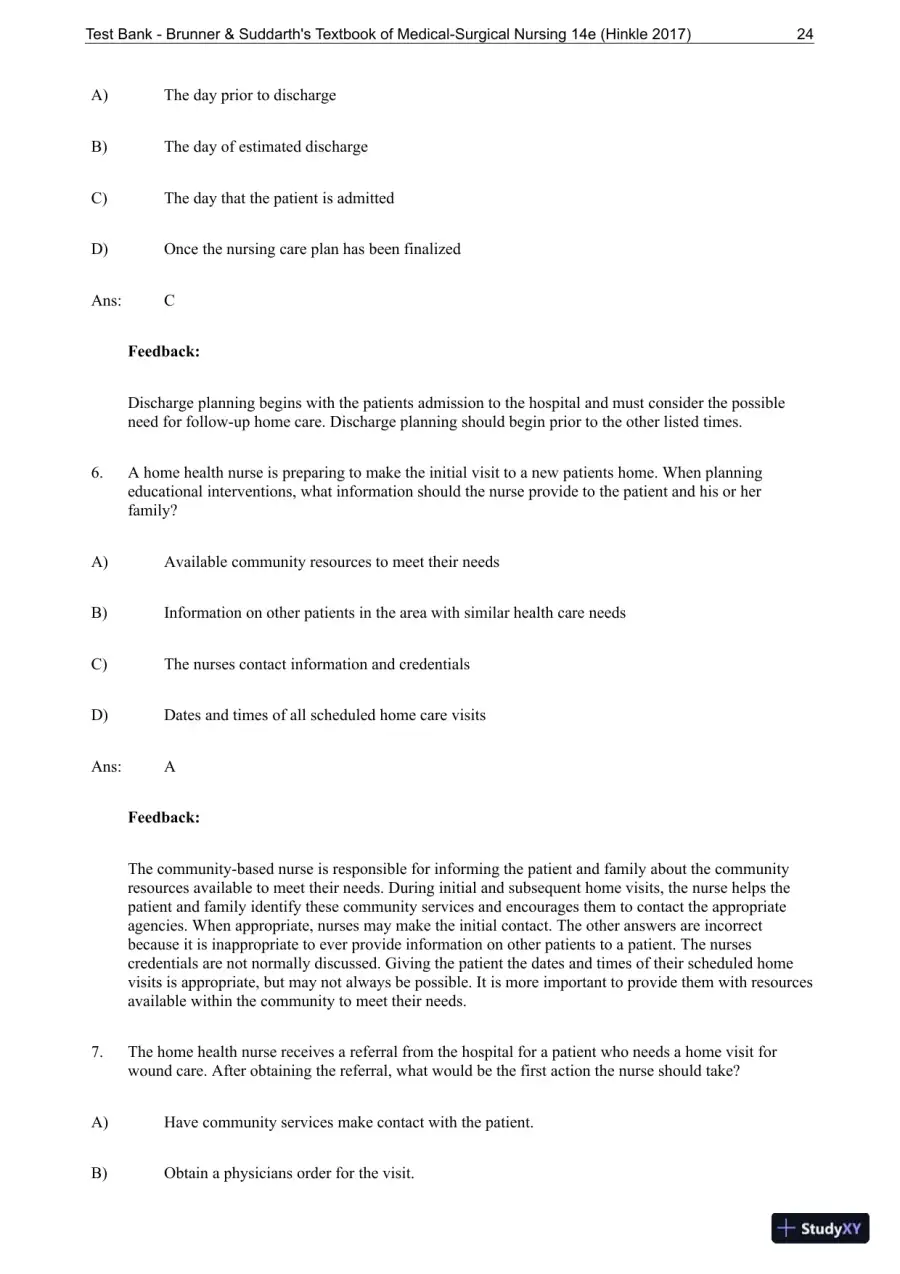 Test Bank for Brunner and Suddarths Textbook of Medical-Surgical Nursing, 14th Edition, page 25