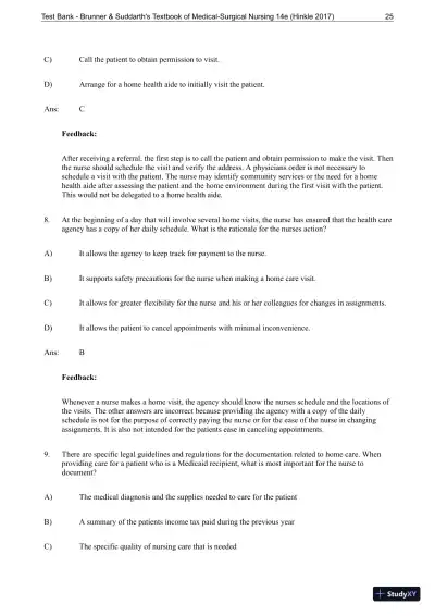 Test Bank for Brunner and Suddarths Textbook of Medical-Surgical Nursing, 14th Edition - Page 26 preview image