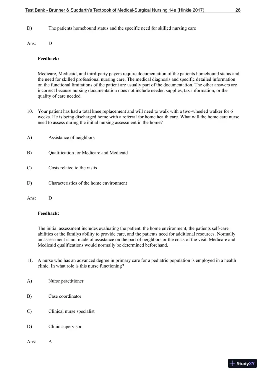 Test Bank for Brunner and Suddarths Textbook of Medical-Surgical Nursing, 14th Edition, page 27