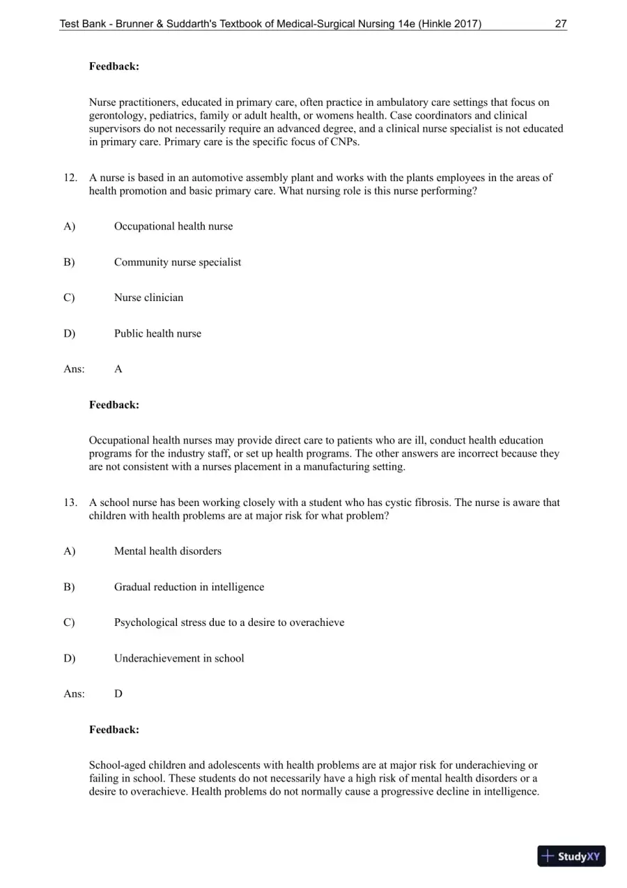 Test Bank for Brunner and Suddarths Textbook of Medical-Surgical Nursing, 14th Edition, page 28