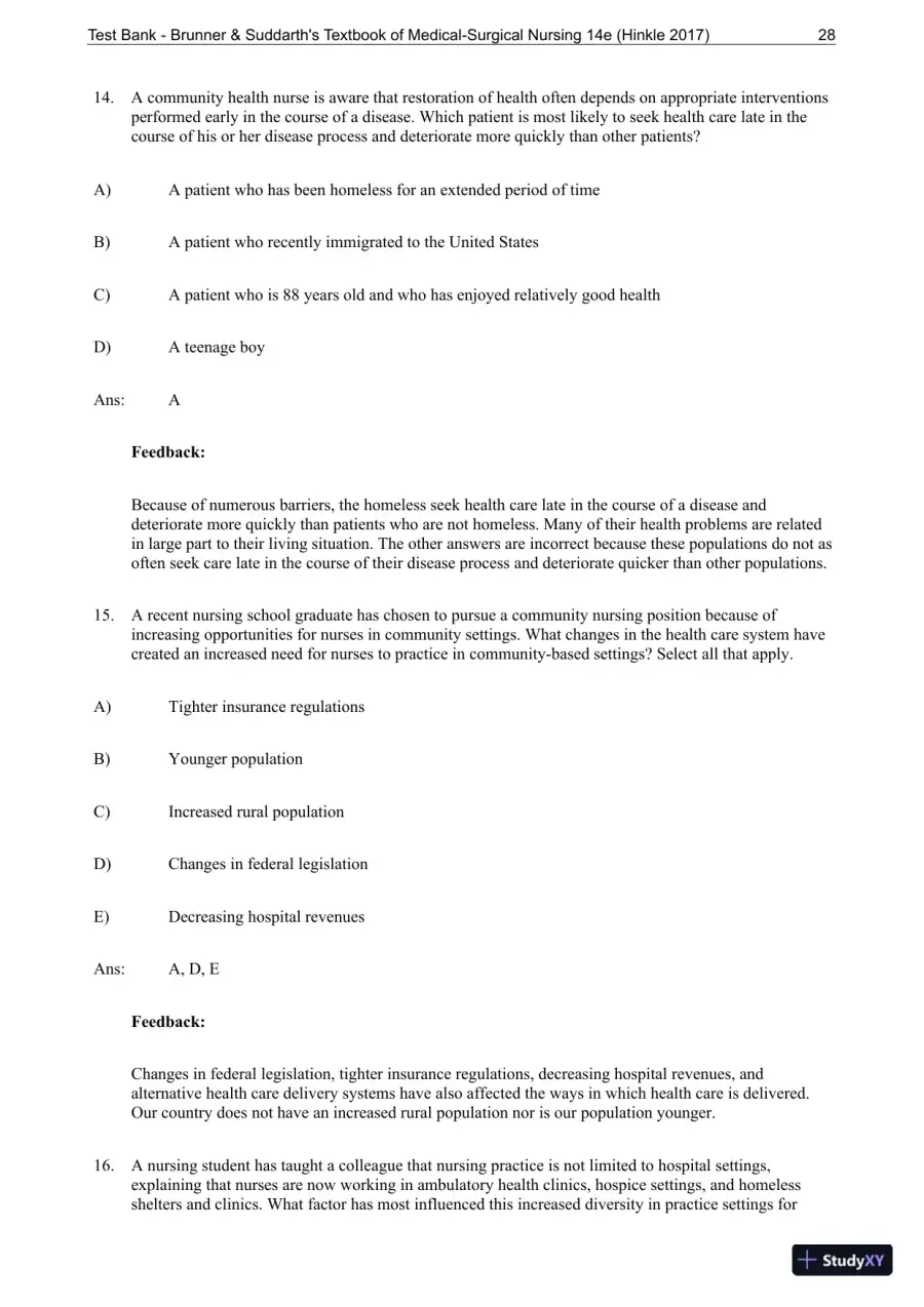 Test Bank for Brunner and Suddarths Textbook of Medical-Surgical Nursing, 14th Edition, page 29