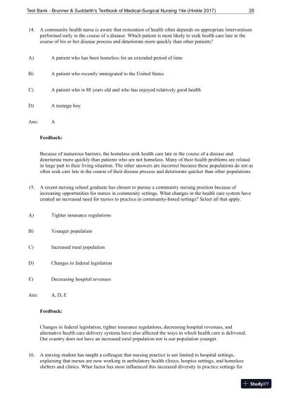 Test Bank for Brunner and Suddarths Textbook of Medical-Surgical Nursing, 14th Edition - Page 29 preview image