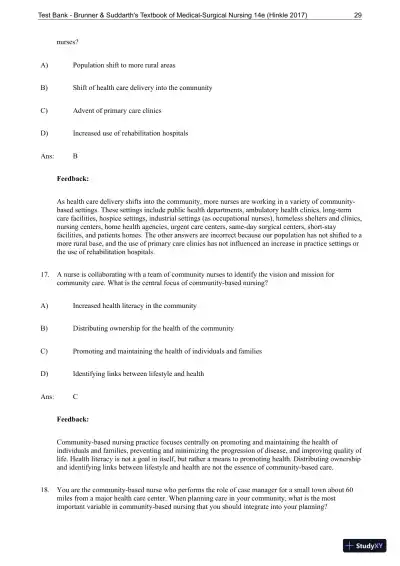 Test Bank for Brunner and Suddarths Textbook of Medical-Surgical Nursing, 14th Edition - Page 30 preview image