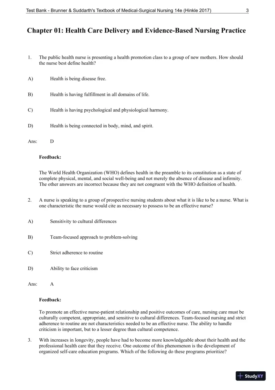Test Bank for Brunner and Suddarths Textbook of Medical-Surgical Nursing, 14th Edition, page 4