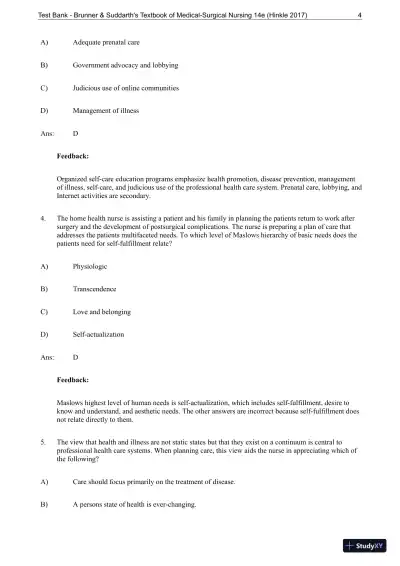 Test Bank for Brunner and Suddarths Textbook of Medical-Surgical Nursing, 14th Edition - Page 5 preview image