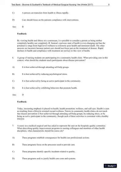 Test Bank for Brunner and Suddarths Textbook of Medical-Surgical Nursing, 14th Edition - Page 6 preview image