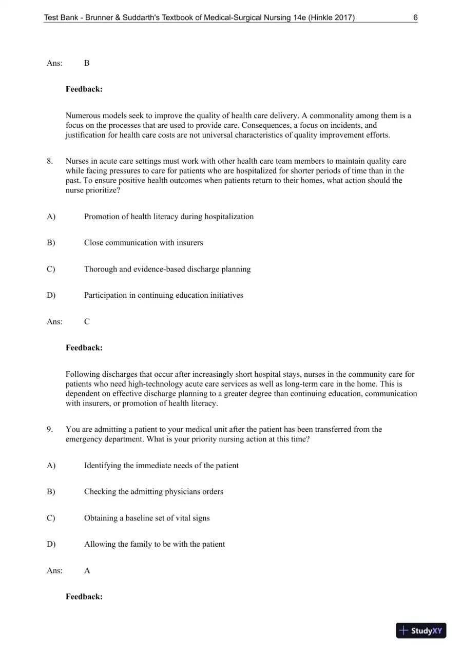 Test Bank for Brunner and Suddarths Textbook of Medical-Surgical Nursing, 14th Edition, page 7