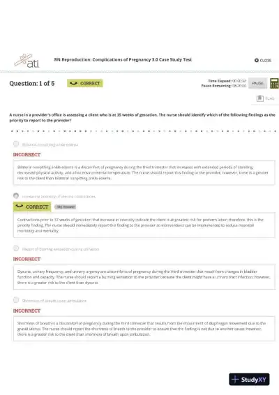 ATI RN Reproduction Complications Of Pregnancy Case Study Test 3.0 With Answers (5 Solved Questions) - Page 1 preview image