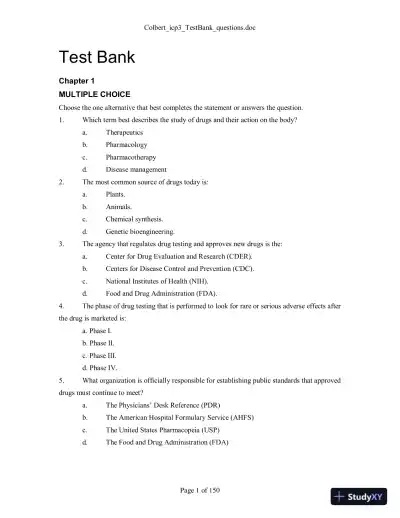 Test Bank For Integrated Cardiopulmonary Pharmacology, 3rd Edition, 3rd Edition - Page 1 preview image