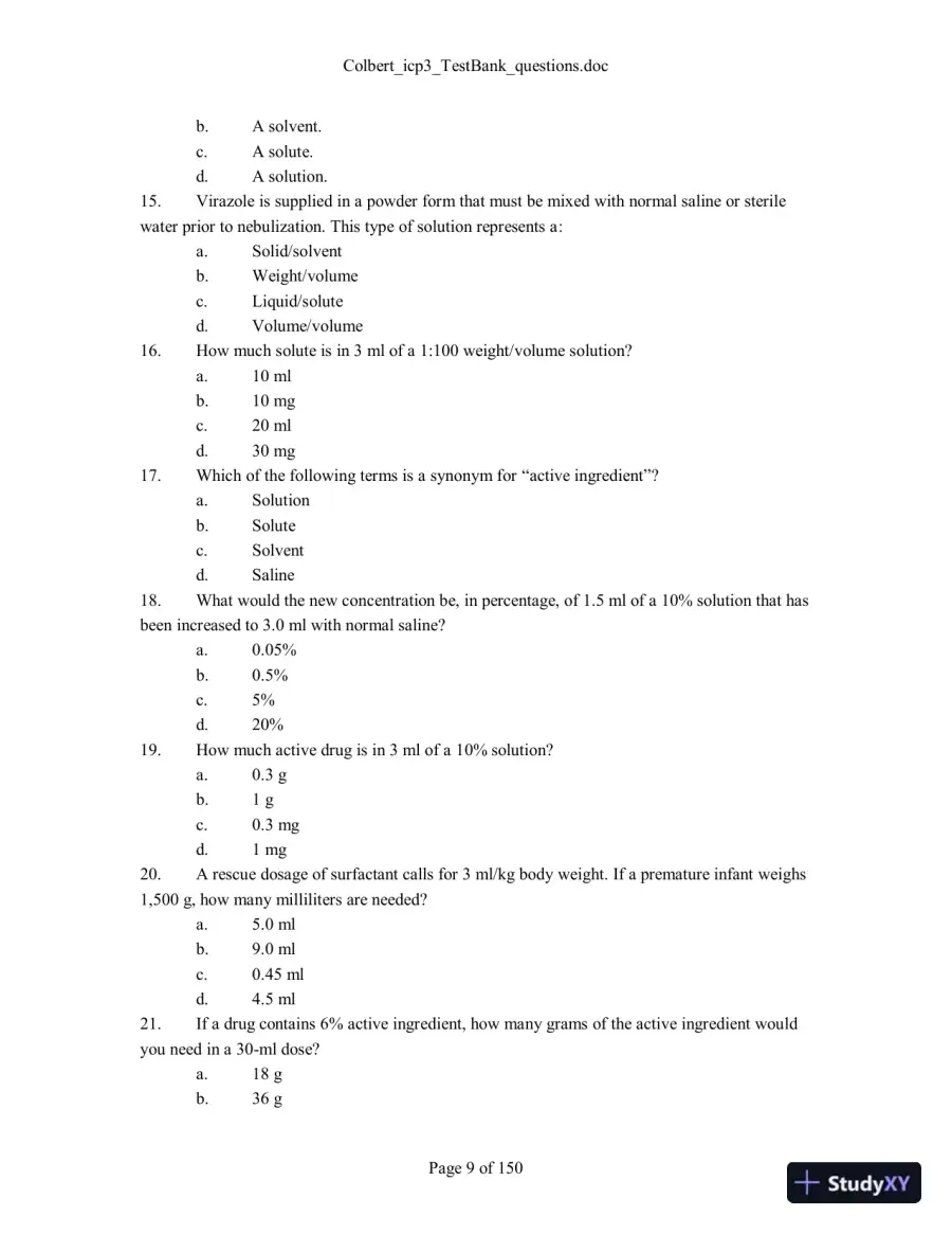 Test Bank For Integrated Cardiopulmonary Pharmacology, 3rd Edition, 3rd Edition, page 10