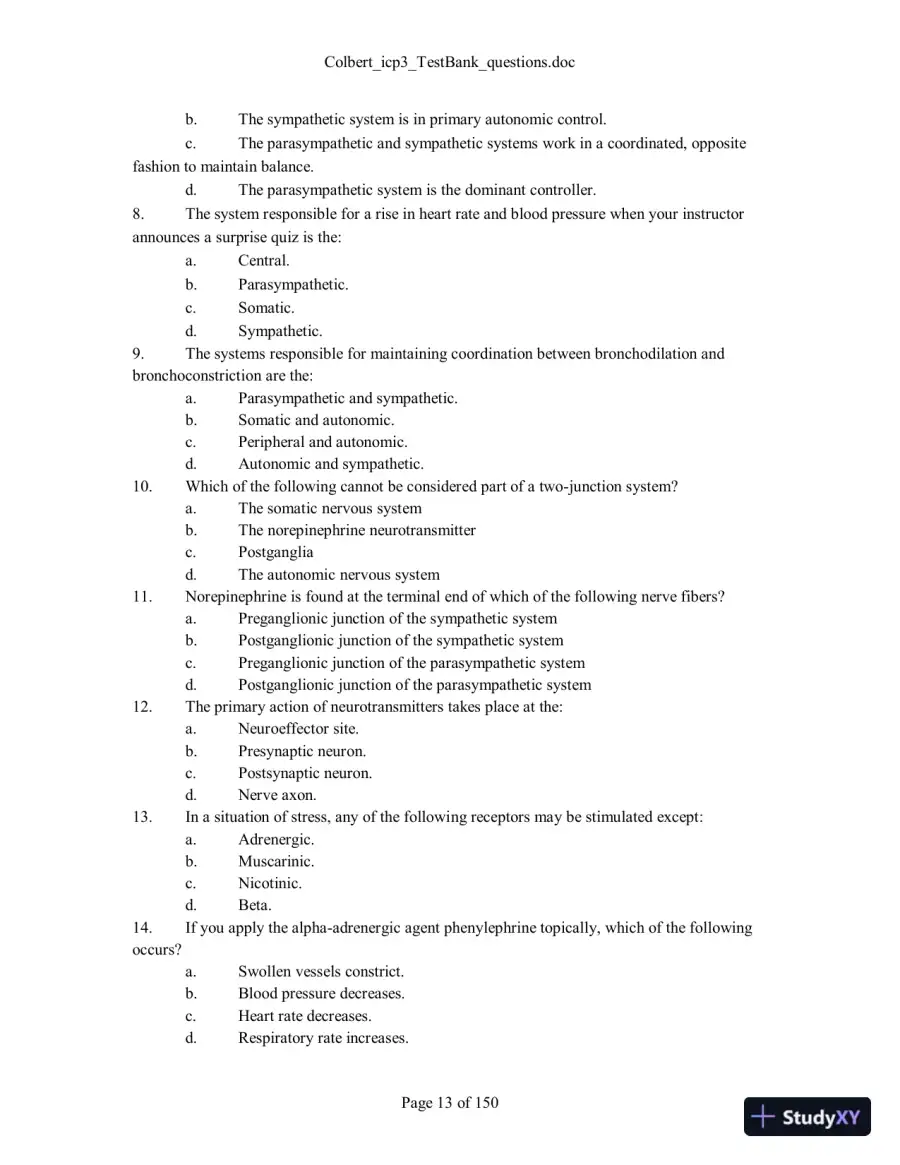 Test Bank For Integrated Cardiopulmonary Pharmacology, 3rd Edition, 3rd Edition, page 14