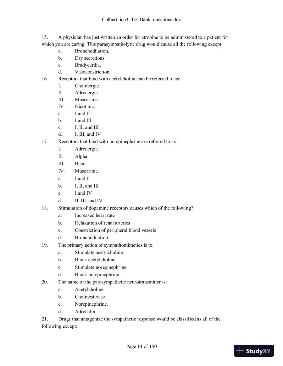 Test Bank For Integrated Cardiopulmonary Pharmacology, 3rd Edition, 3rd Edition, page 15