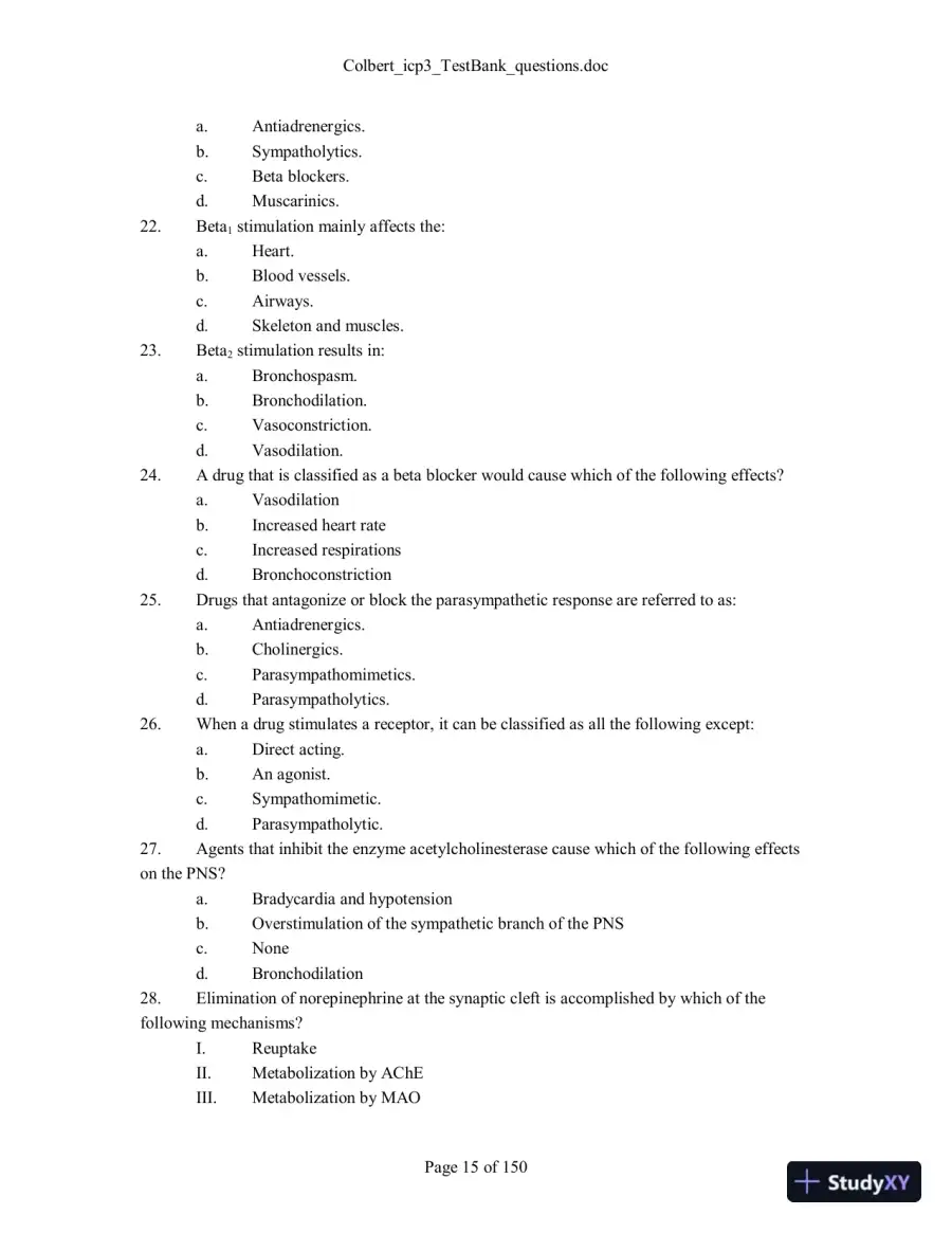Test Bank For Integrated Cardiopulmonary Pharmacology, 3rd Edition, 3rd Edition, page 16