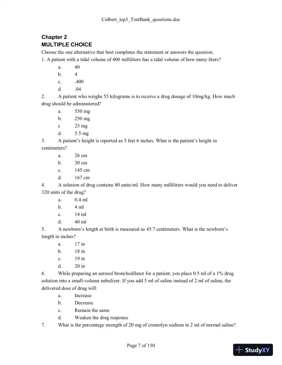 Test Bank For Integrated Cardiopulmonary Pharmacology, 3rd Edition, 3rd Edition, page 8