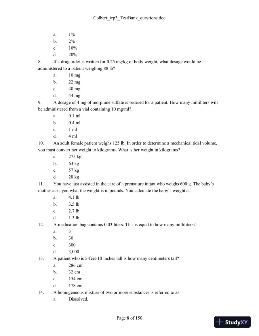 Test Bank For Integrated Cardiopulmonary Pharmacology, 3rd Edition, 3rd Edition, page 9