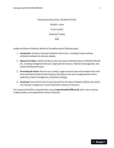 An Analysis of the Failure of Realtime Worlds Ltd.: Causes, Consequences, and Lessons for Future Business Strategies - Page 1 preview image