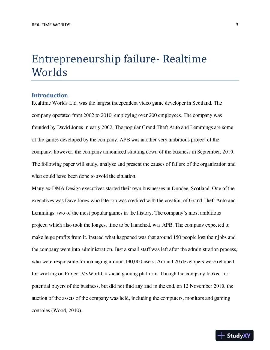 An Analysis of the Failure of Realtime Worlds Ltd.: Causes, Consequences, and Lessons for Future Business Strategies, page 4