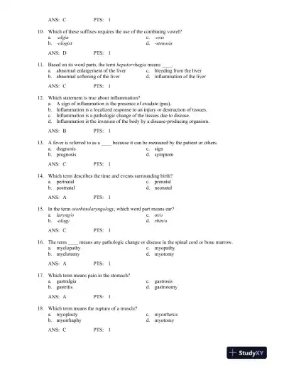 Medical Terminology for Health Professions 6th Edition Test Bank - Page 11 preview image