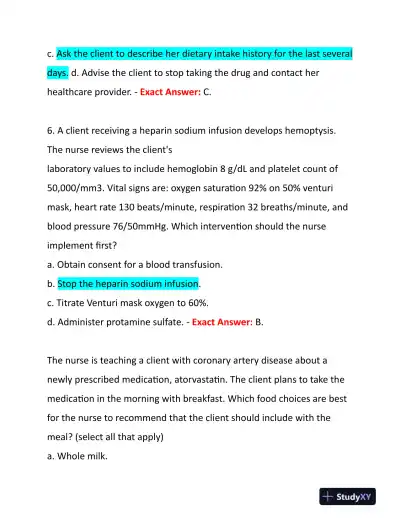 2021 HESI Pharmacology Review Exam With Answers (49 Solved Questions) - Page 4 preview image