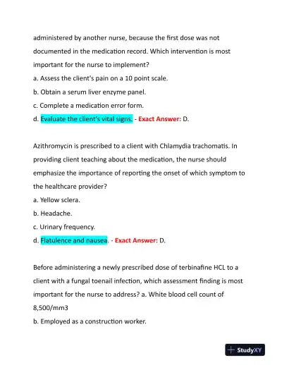 2021 HESI Pharmacology Review Exam With Answers (49 Solved Questions) - Page 6 preview image