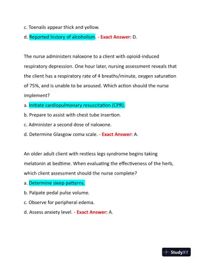 2021 HESI Pharmacology Review Exam With Answers (49 Solved Questions) - Page 7 preview image