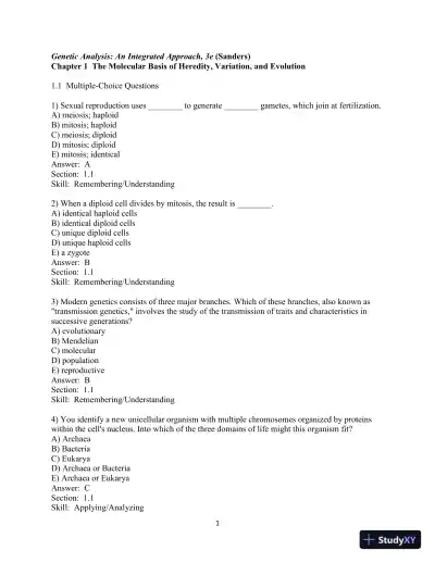 Test Bank for Genetic Analysis: An Integrated Approach, 3rd Edition - Page 1 preview image