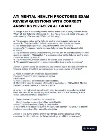 2023 ATI RN Proctored Exam with Answers (58 Solved Questions) - Page 1 preview image
