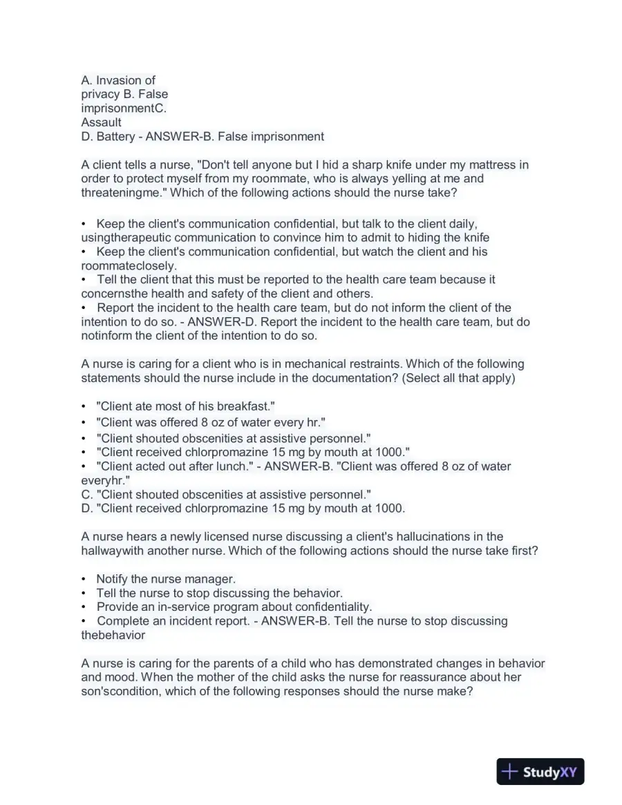 2023 ATI RN Proctored Exam with Answers (58 Solved Questions), page 4