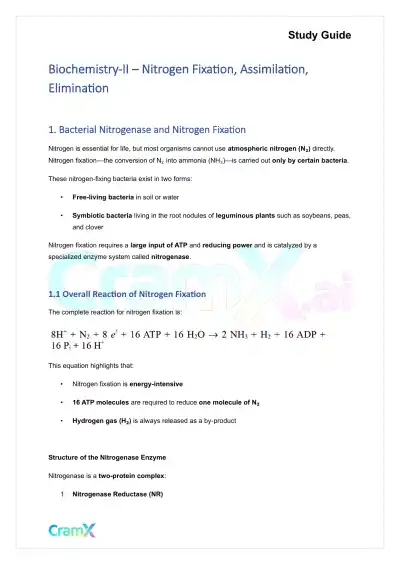 Biochemistry-II - Nitrogen Fixation, Assimilation, Elimination - Page 1 preview image