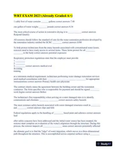 2023 WRT EXAM With Answers (146 Solved Questions) - Page 1 preview image