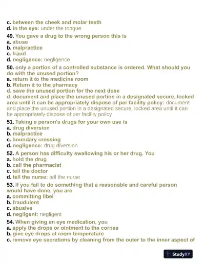 Pharmacology Aide Test With Answers (315 Solved Questions) - Page 10 preview image