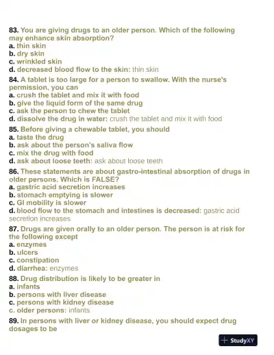 Pharmacology Aide Test With Answers (315 Solved Questions) - Page 15 preview image