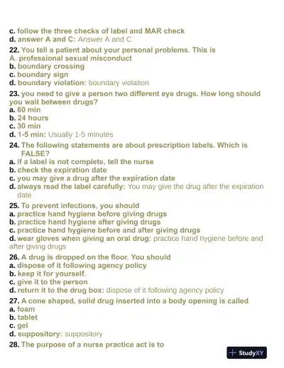 Pharmacology Aide Test With Answers (315 Solved Questions) - Page 5 preview image