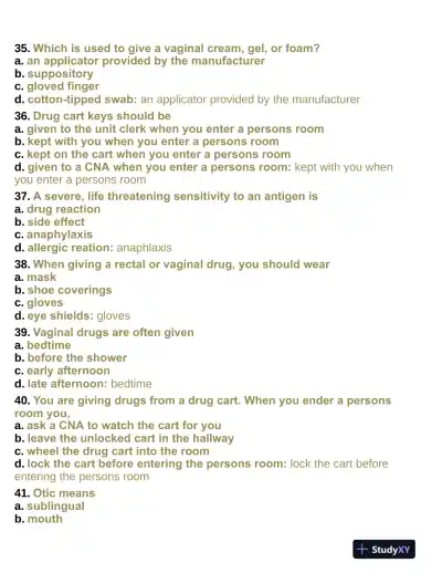 Pharmacology Aide Test With Answers (315 Solved Questions) - Page 8 preview image
