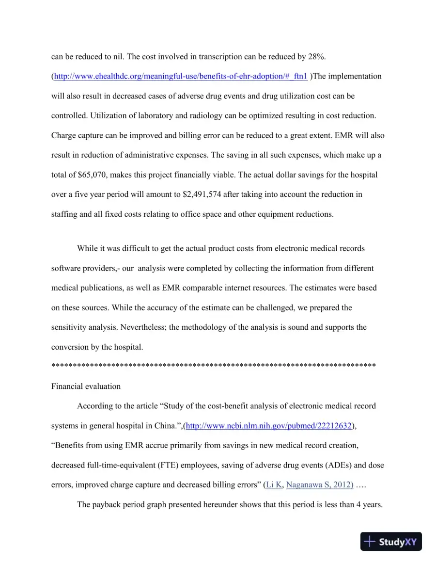 Financial Evaluation And Cost-Benefit Analysis Of EMR Implementation At Somerset Medical Center, page 4