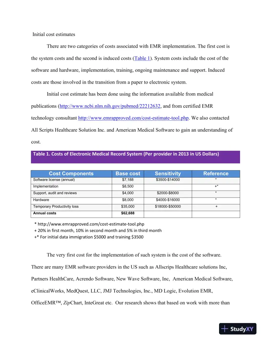 Financial Evaluation And Cost-Benefit Analysis Of EMR Implementation At Somerset Medical Center, page 6