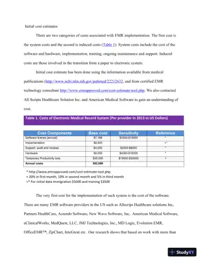 Financial Evaluation And Cost-Benefit Analysis Of EMR Implementation At Somerset Medical Center - Page 6 preview image