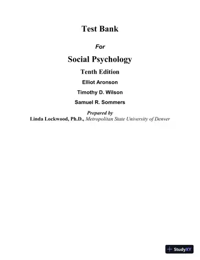 Test Bank for Social Psychology, 10th Edition - Page 1 preview image
